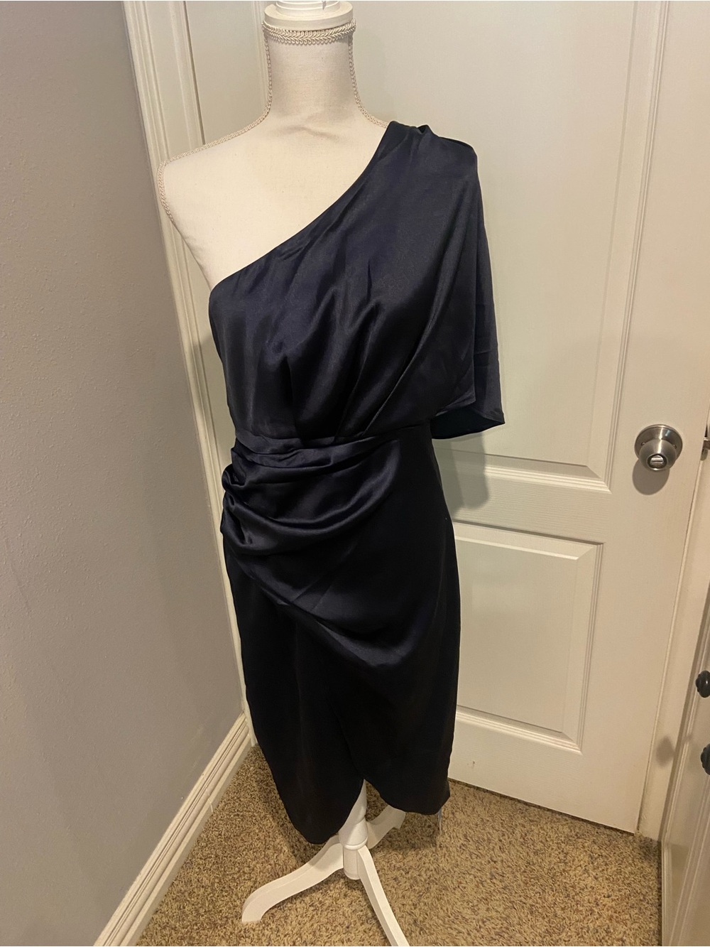 Cupshe One-Shoulder Midnight Blue Satin Draped Dress